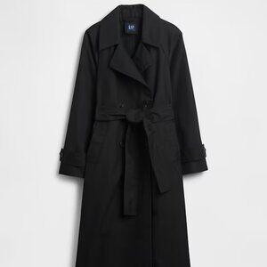GAP Black Cotton Blend Trench Coat with Belt Spring Jacket Size M